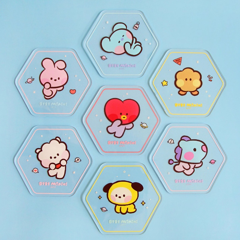 Kpop BT21 Tatakan Gelas Bahan Akrilik Motif Kartun Hewan