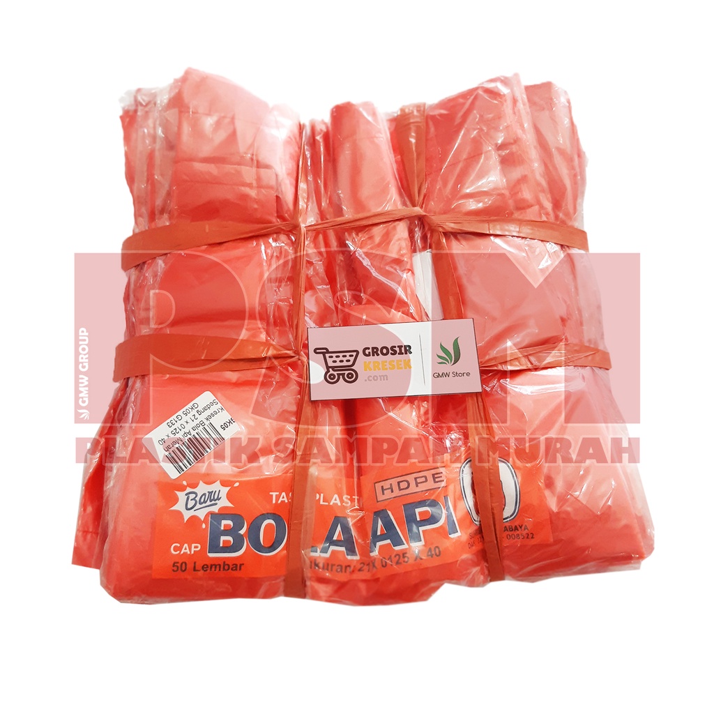 [LBR] Kantong Kresek BOLA API 21 x 40 x 0125 Merah Plastik Sampah Murah PSM - GK05