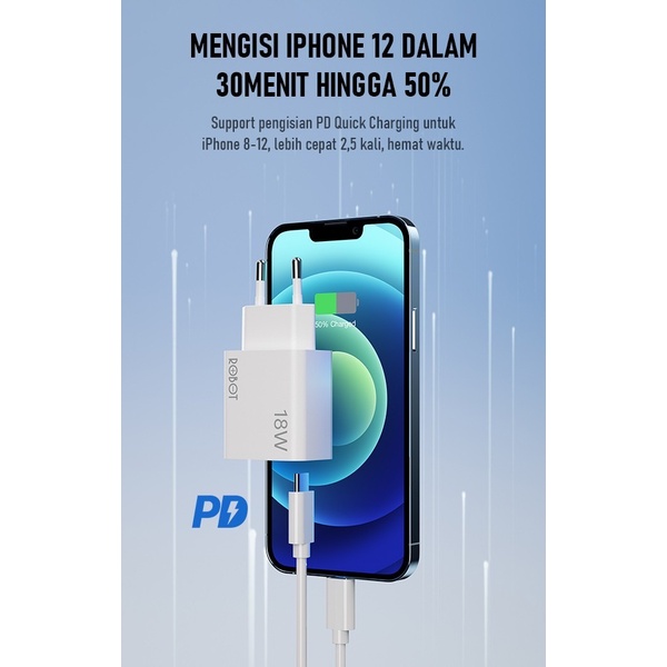 ADAPTOR Robot RT-F2 18W Dual Port Quick Charging QC 3.0 PD USB-C RTF2