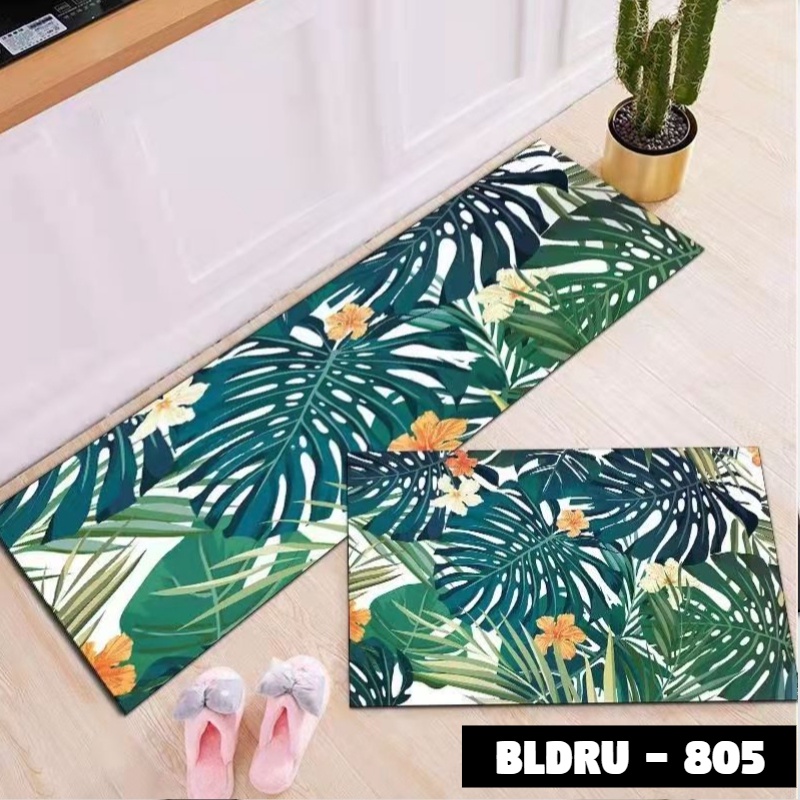 FLEUR-ID - 1 SET PREMIUM BLUDRU (40*60 CM & 40*120 CM) KESET DAPUR LEMBUT ANTI SLIP-BLDRU - 805