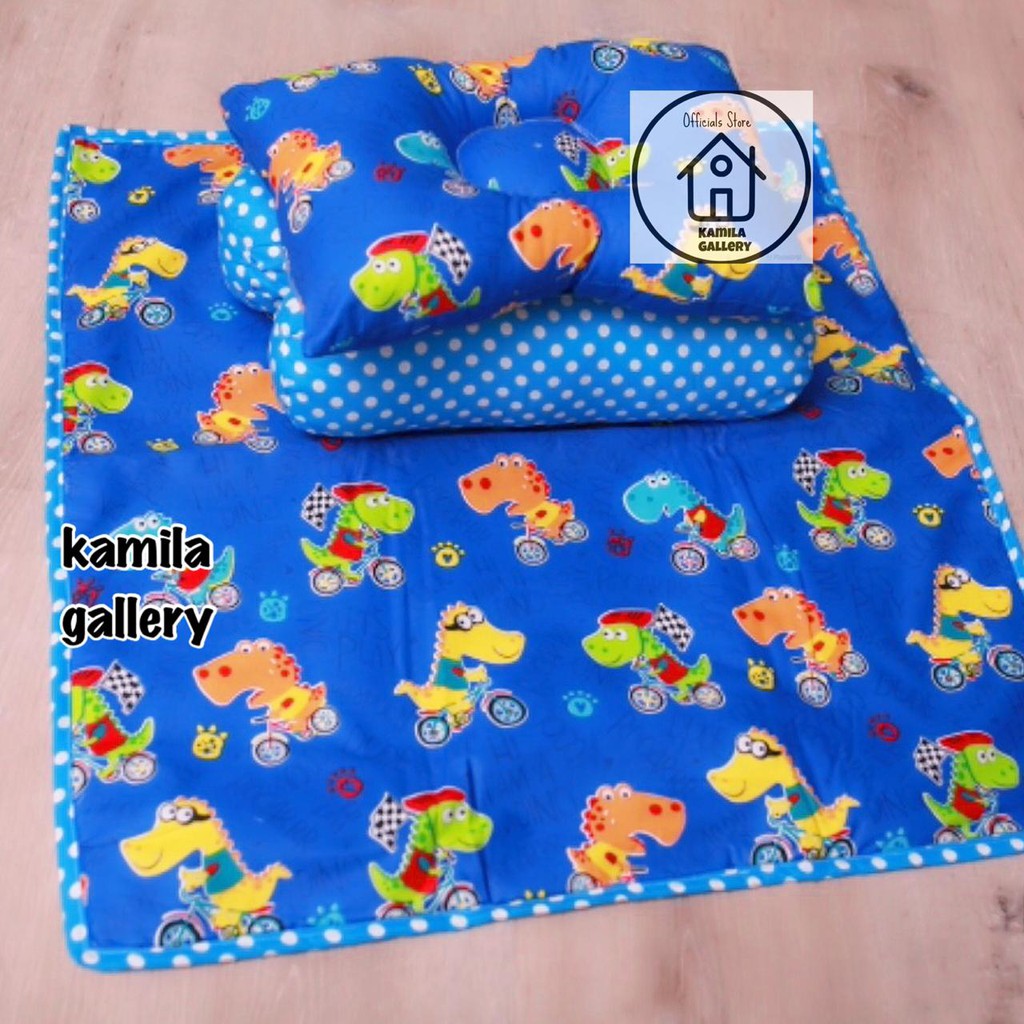 PERLAK SET BAYI/ALAS OMPOL KASUR BAYI/ MATRAS BAYI WATERPROOF motif DINOSAURUS BIKE