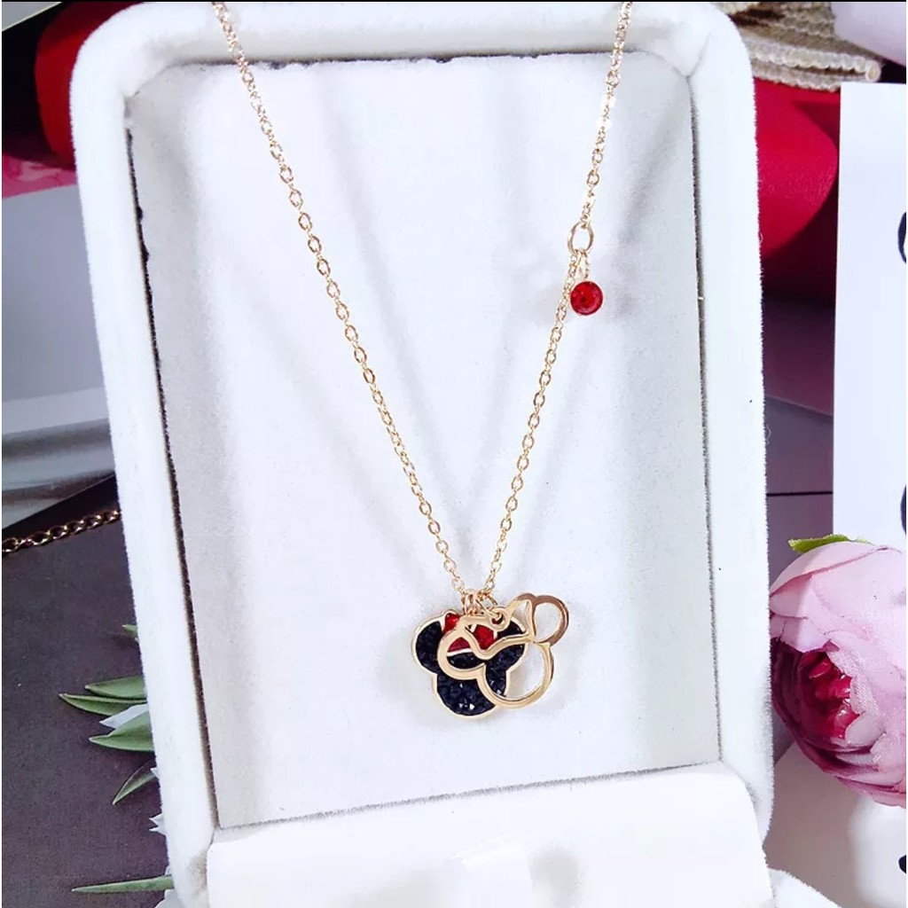 Kalung Titanium Desain Minnie Warna Rose Gold, Gold, dan Silver