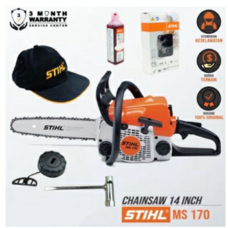 Chainsaw STIHL MS 170 ORIGINAL 14 inch gergaji kayu still fulset garansi resmi