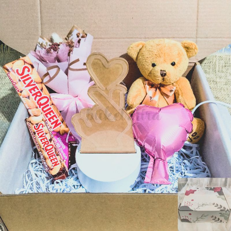 box of happiness - chocolate series / gift box hampers coklat silverqueen, ferrero rocher, kado lampu LED free kartu ucapan + bubble wrap