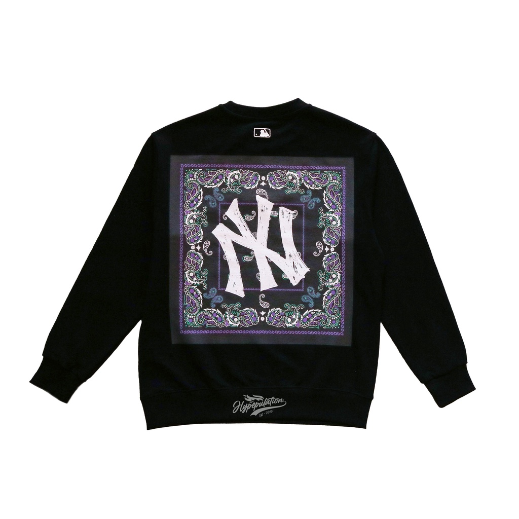 MLB NY Purple Stamp Back Patterned Black Sweatshirt ORIGINAL