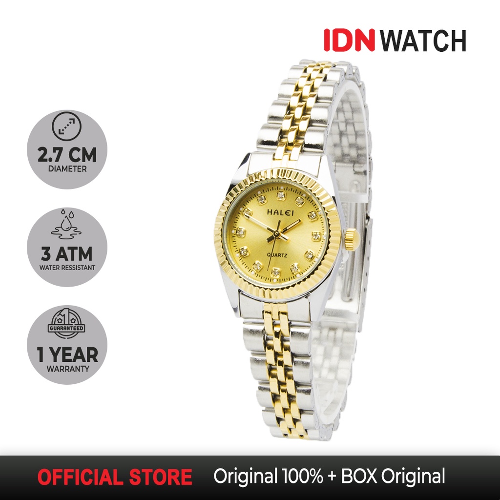 HaleiWatch Original Jam Tangan Wanita Stainless Fashion Glamour SilverGold Anti Karat Halei 356L
