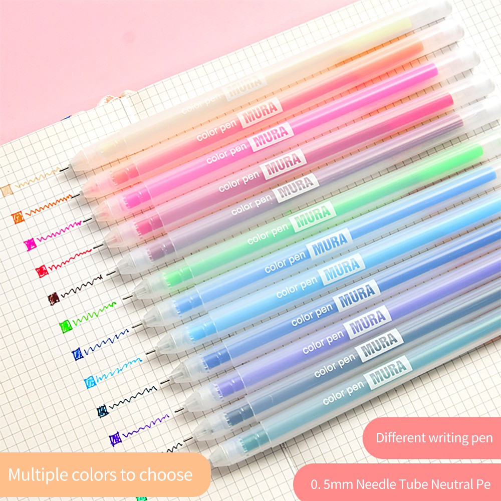 【TK】12colors Candy Color Gel Ink Pens Set Colorful Gel Pen 0.5mm Student Color Journal Pen Writing Supplies School Stationery Cute Ink Pen