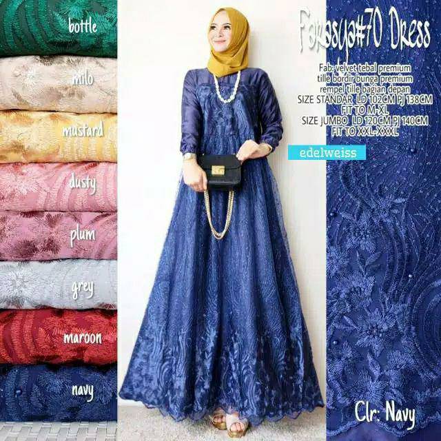 Gamis Muslimah Best Seller Original FARASYA DRESS brokat muslimah jumbo LD #120 baju pesta mewah