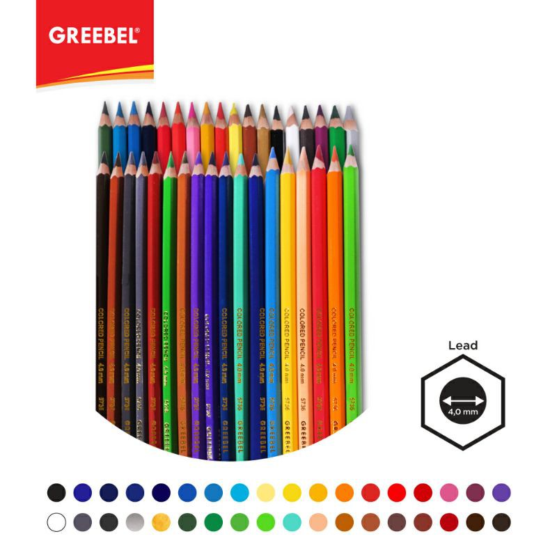 PENSIL WARNA / WARNA CERAH / BAHAN KUAT GREEBEL / GREEBEL 5736 (36 WARNA)