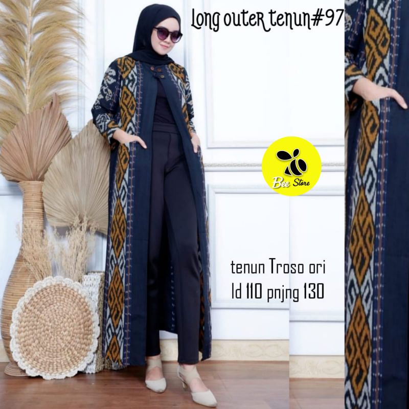 long outer tenun / long cardi tenun troso ori / cardigan LD 110cm / long cardi batik / bisa COD