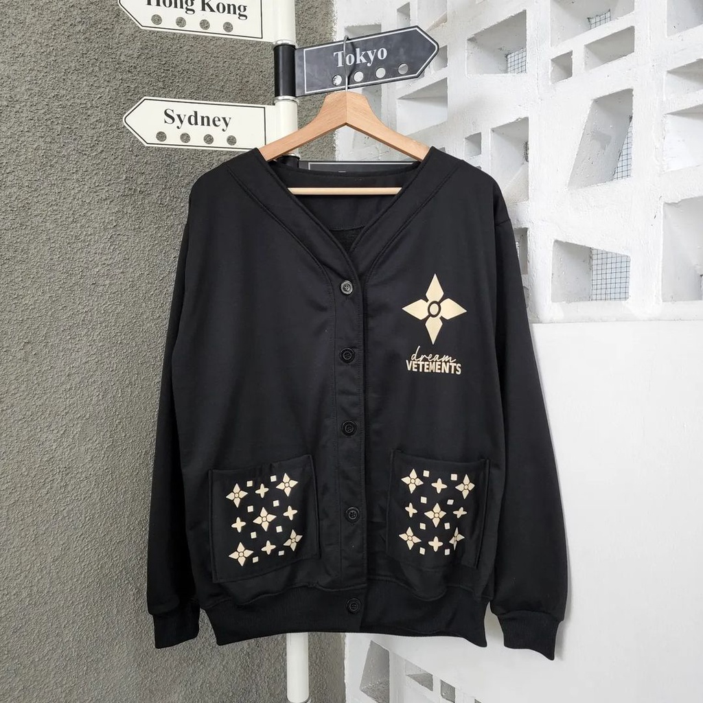 VETEMENTS Outer Kardigan Wanita Oversize | Jacket Kancing Motif Lucu Gaya Korean OOTD Kece