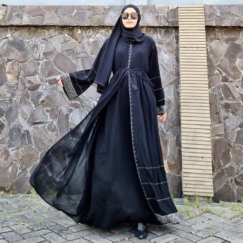 GAMIS SYARI ABAYA DUBAI HAURA SILVER SWAROVSKY COD