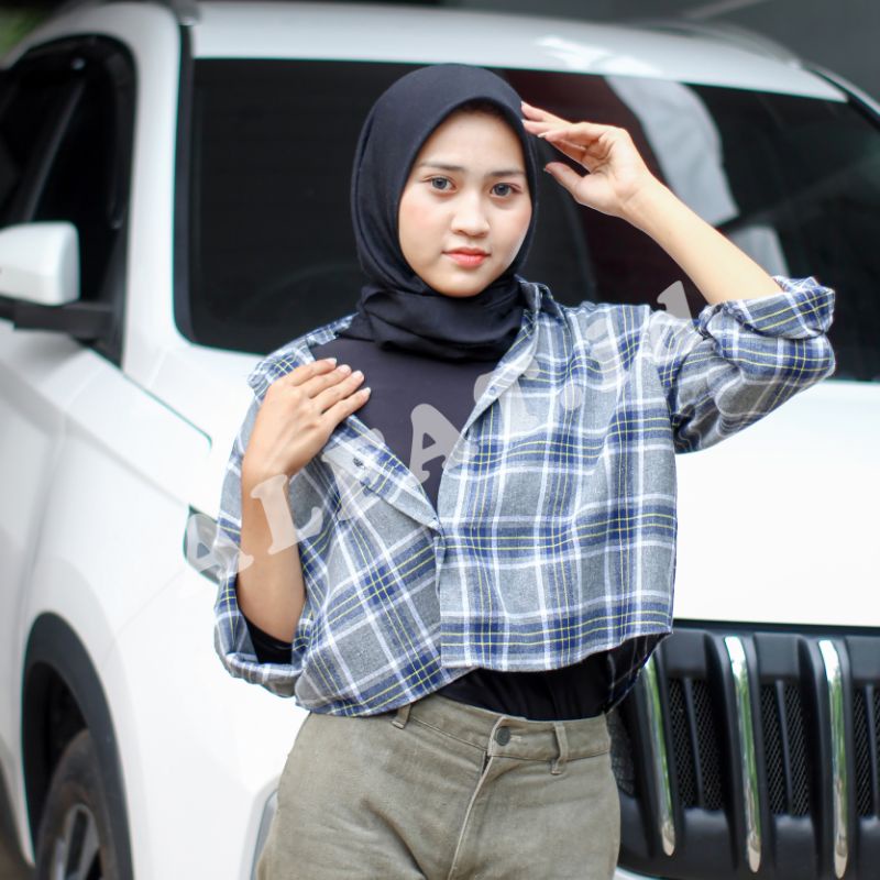 crop top tartan / crop top flanel / kemeja crop wanita