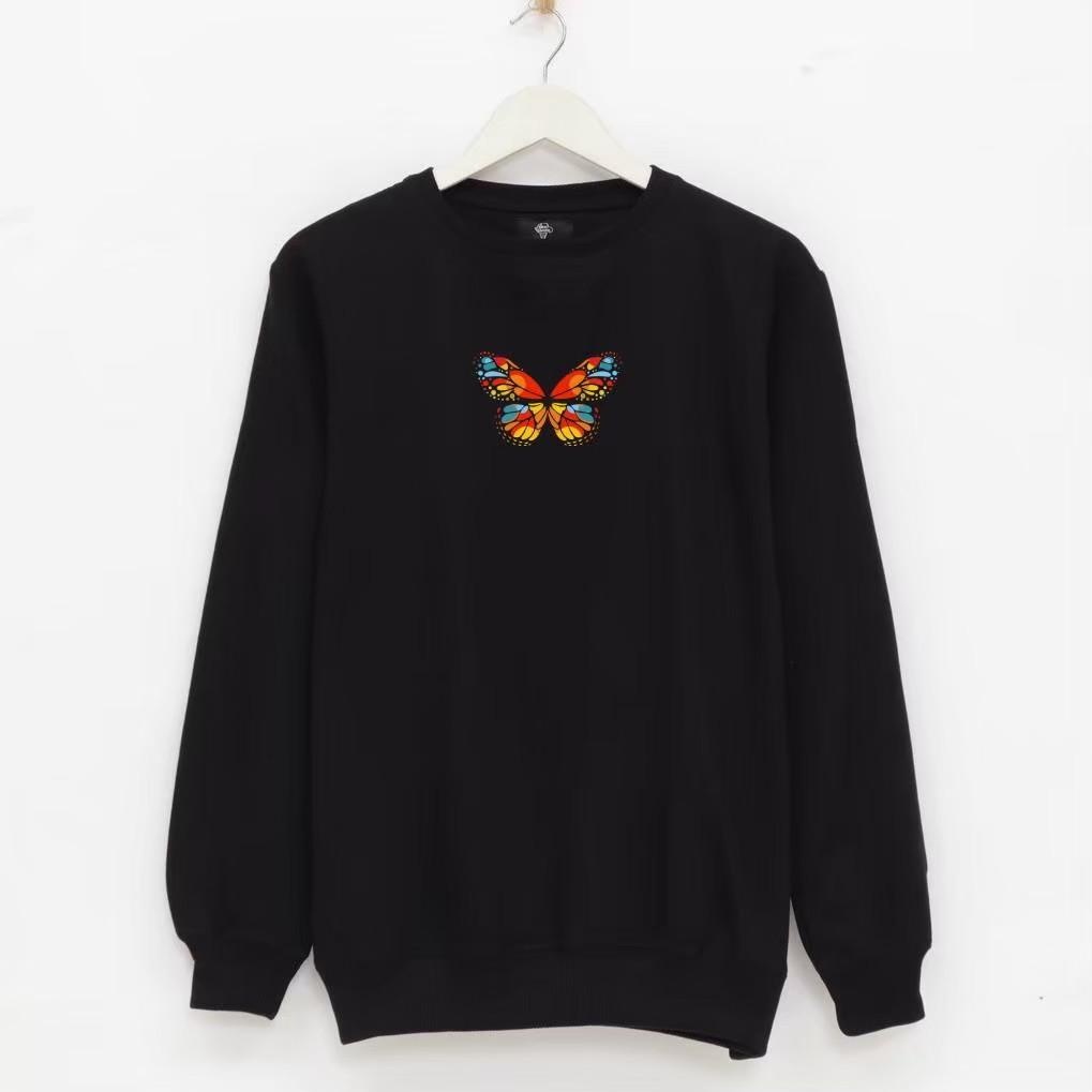 Sweater Crewneck Motif Kupu Kupu Hitam Pria Berkualitas Original Distro Premium Sweter Krunek Laki Laki Perempuan Butterfly Oversize Terbaru Brand Lokal Bandung