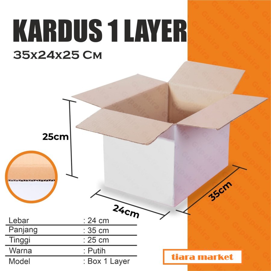 

Kardus / Karton / Box Putih Polos - uk 35x24x25 cm - 1 Layer
