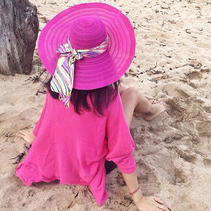 topi pantai floppy hat import bahan nylon lebar warna warni