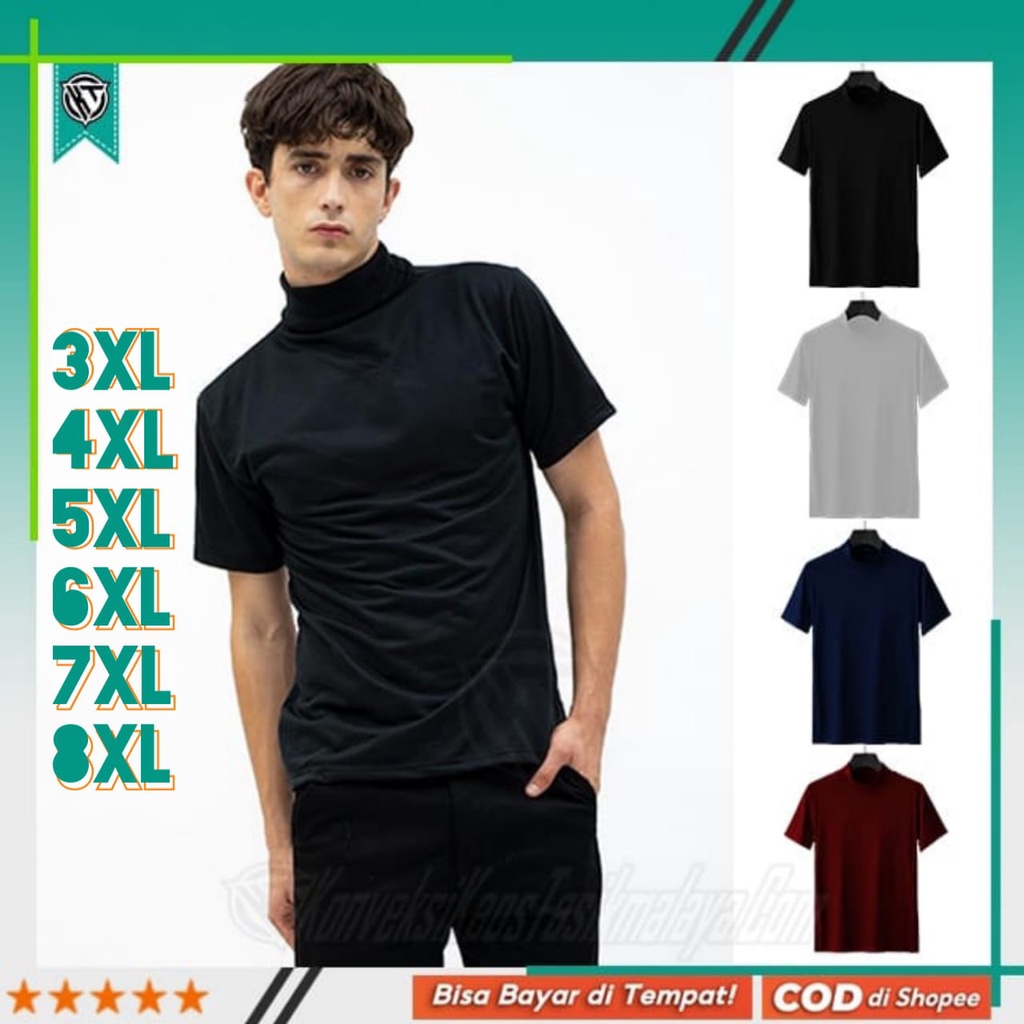 Kaos TurtleNeck Pria size Jumbo/Big Lengan Pendek / Atasan Pria/ Kaos Distro Pria/ Kaos Kerah Tinggi