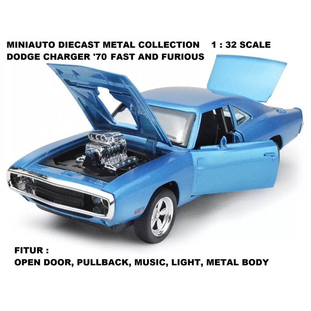 Diecast mobil Fast Furious Dodge Charger 1970 Miniauto Original 1:32 TOP MODEL METAL COLLECTION