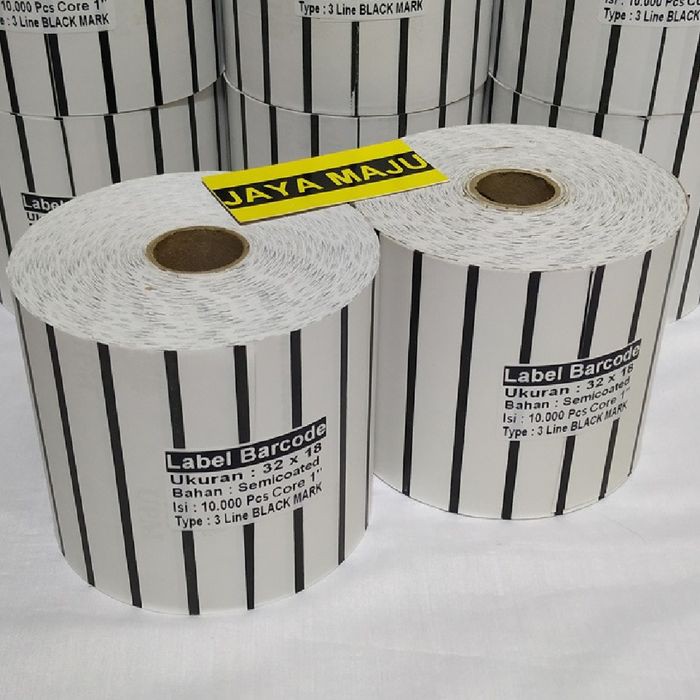 

LABEL BARCODE SEMICOATED 32 X 18 BLACK MARK 3 Line ISI 10.000 Pcs