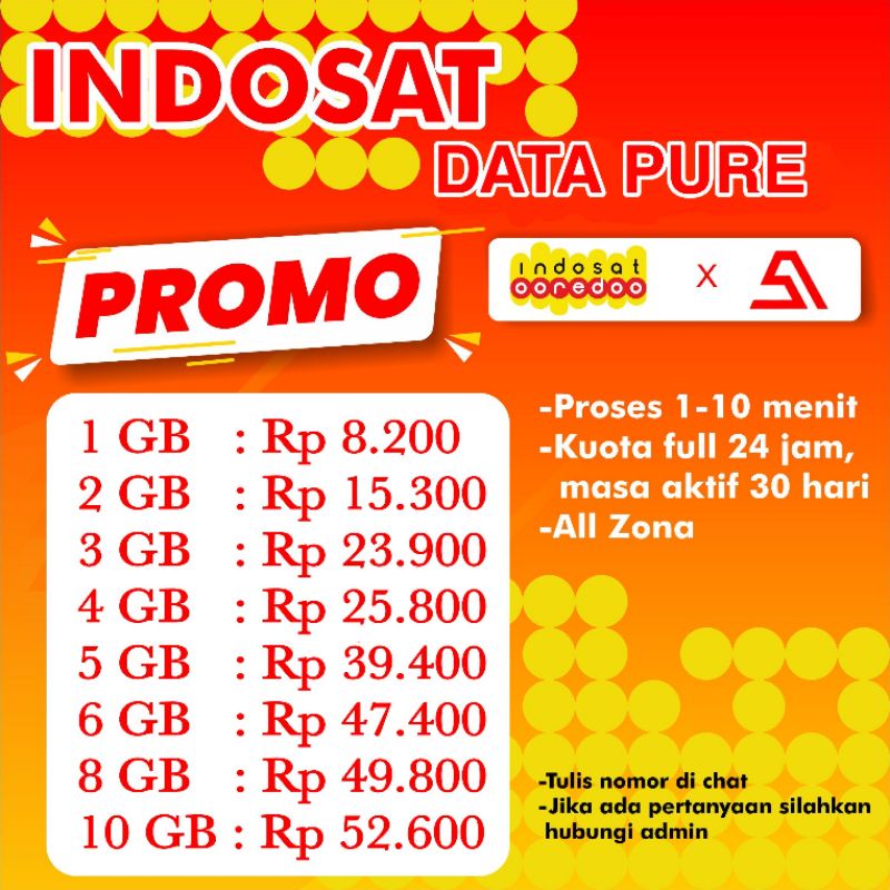 PAKET DATA PURE INDOSAT OOREDOO / IM3 PROMO | FULL 24 JAM | 30 HARI | ALL ZONA 1 GB 2 GB 3 GB 4 GB 5