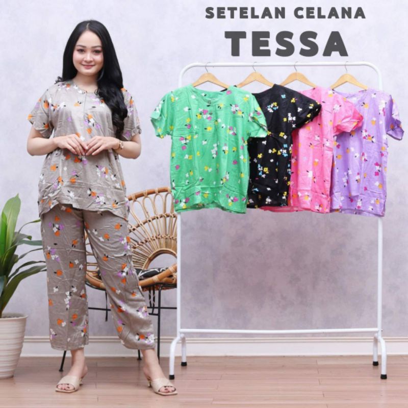 SETELAN CELANA PANJANG LD 100 KANCING DEPAN BAHAN SANTUNG RAYON ADEM BERKUALITAS.