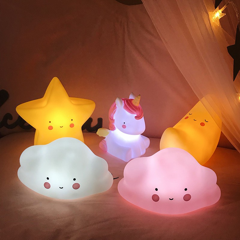 Swopply HL0031 Lampu Tidur Motif Awan Bulan Bintang Lampu Tidur Batrai LED Lampu Tidur Unik