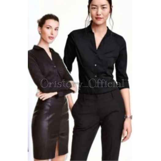 Kemeja Hitam Wanita Lengan Panjang H*M/HM
