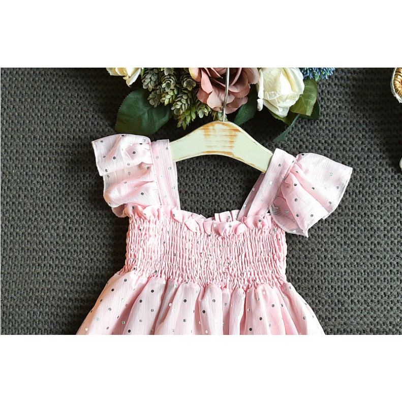 Dress Anak Perempuan Korean Fashion Pink little Dots Short Sleeve Gaun