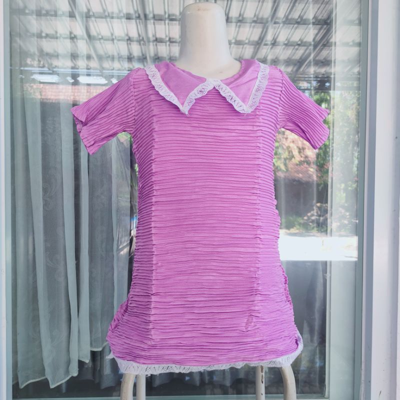 Dress Anak Turun Naik 1 2 3 4 5 Tahun cewek perempuan motif polos kerah korea ( Dress Kerah Polos)