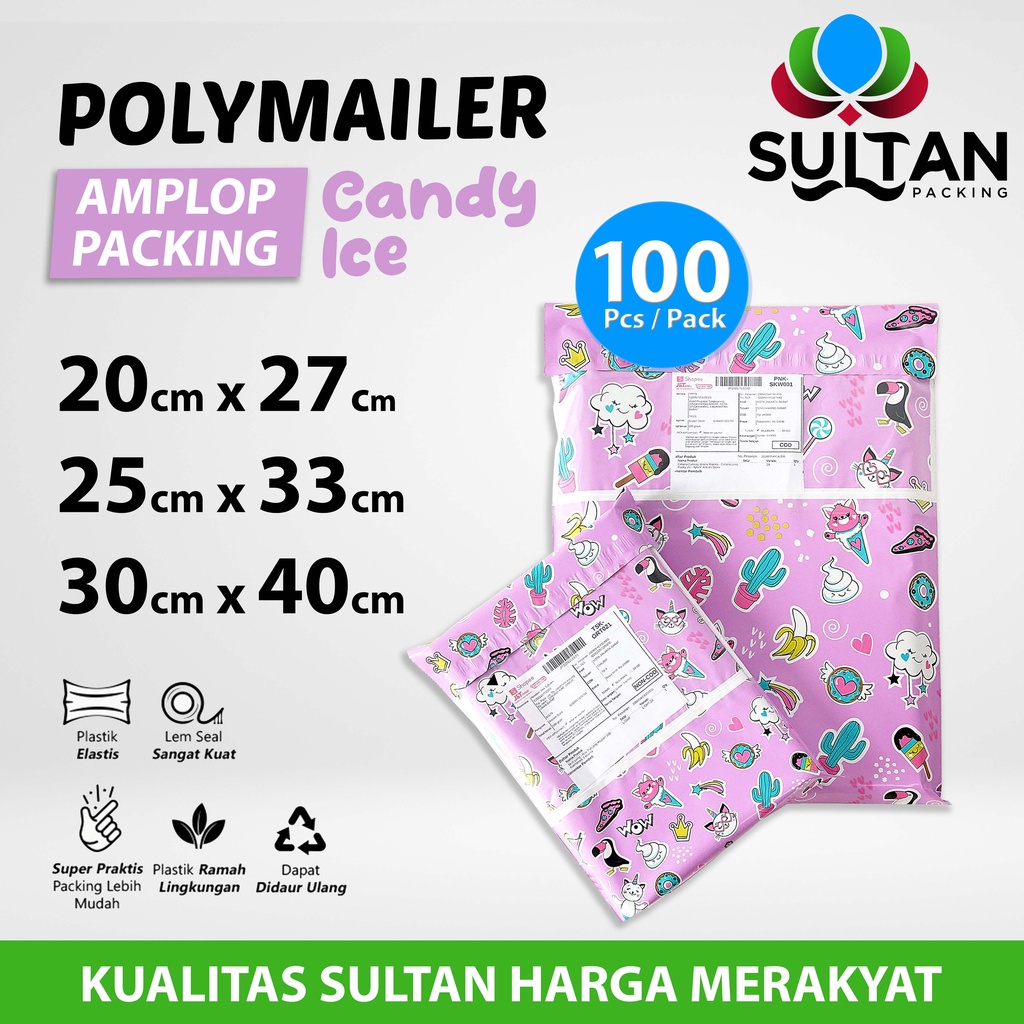 

Polymailer Polimailer Amplop Plastik Packing Motif Candy Rusfet PACK