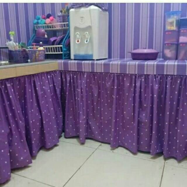 Gorden dapur termurah ungu dotty / polkadot ungu lilac bisa request ukuran