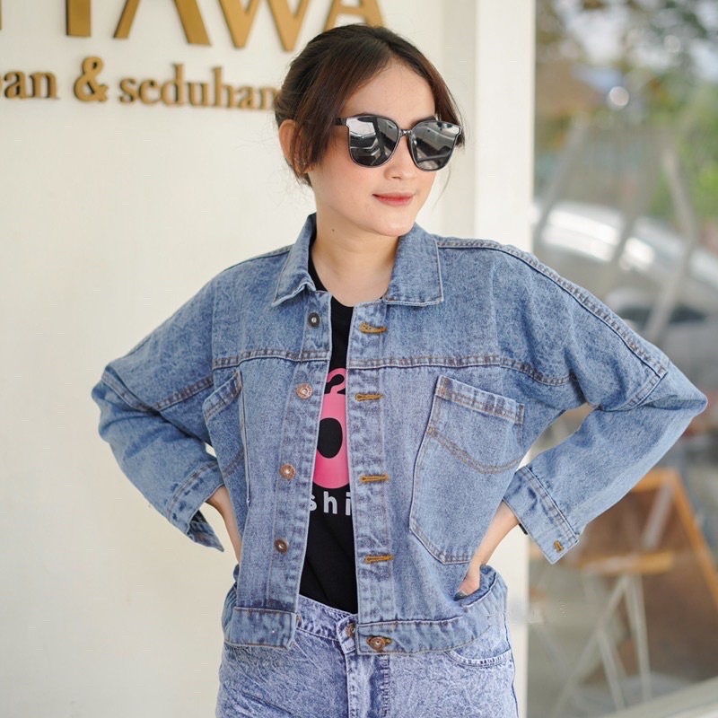 PIONA JAKET JEANS OVERSIZE LENGAN BALON