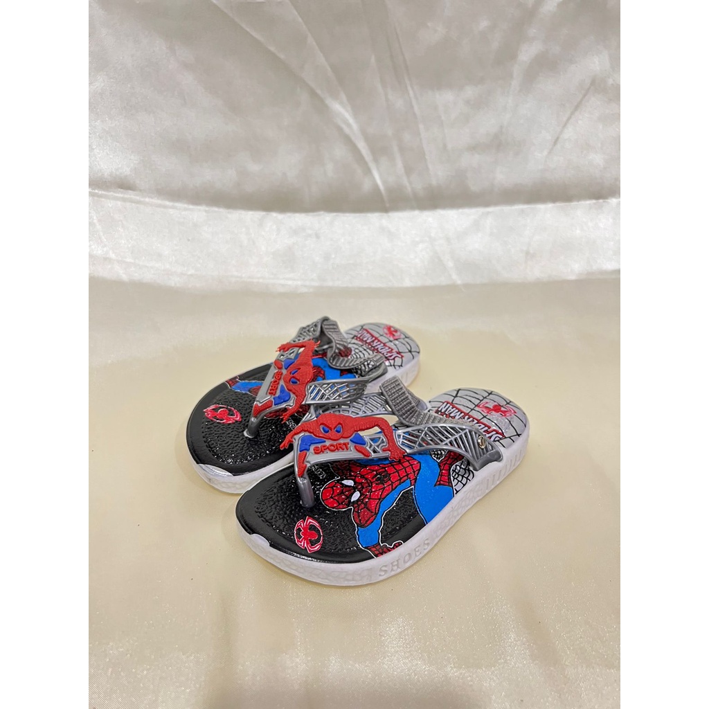 JJ-1816-29 Sandal Bunyi Cit Cit Anak Laki Laki Tali Elastis Karakter Spiderman / Sandal Jepit Bunyi Import Ukuran 24-29