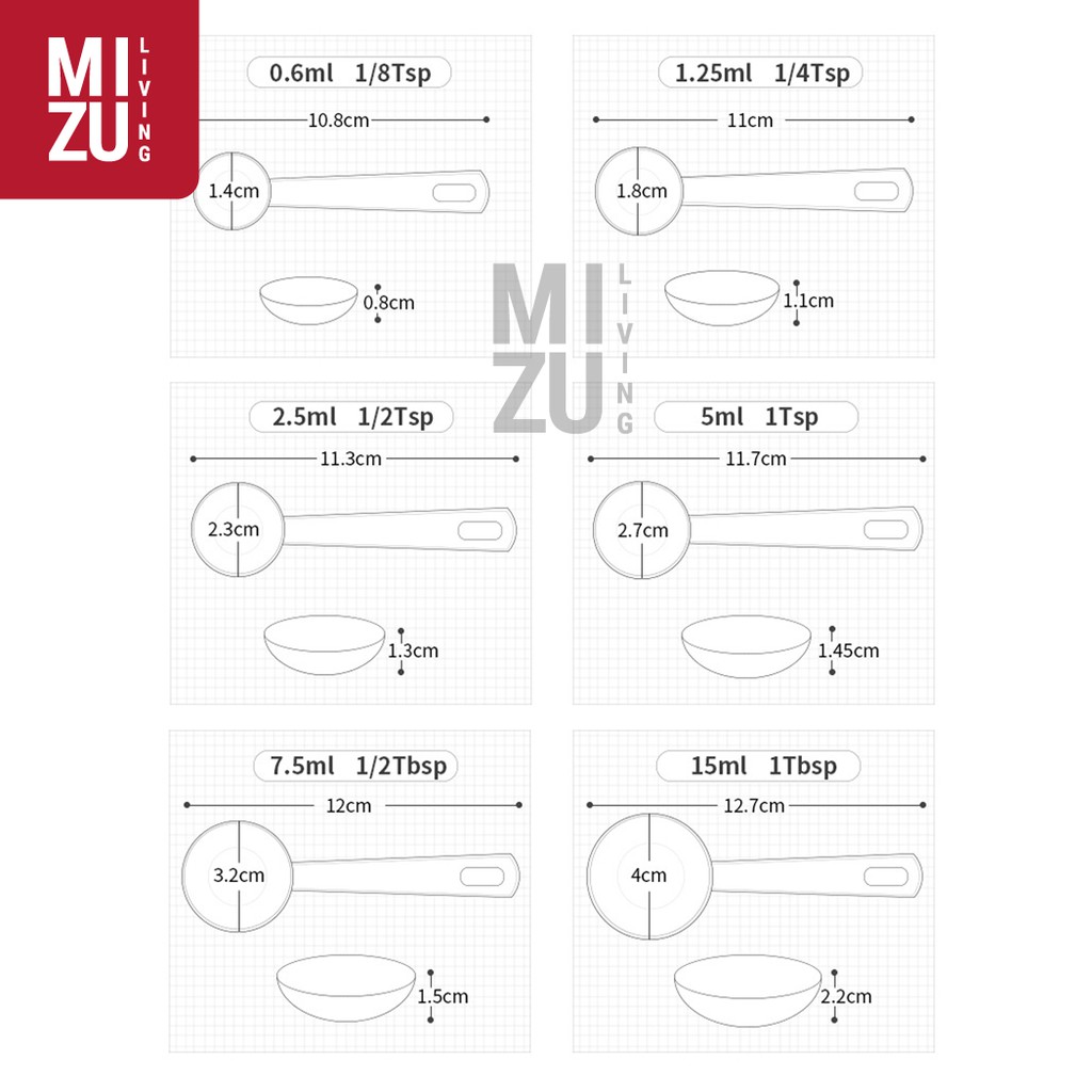 MISURARE 6in1 SET Measuring Spoons Sendok Takar Ukur Stainless Steel