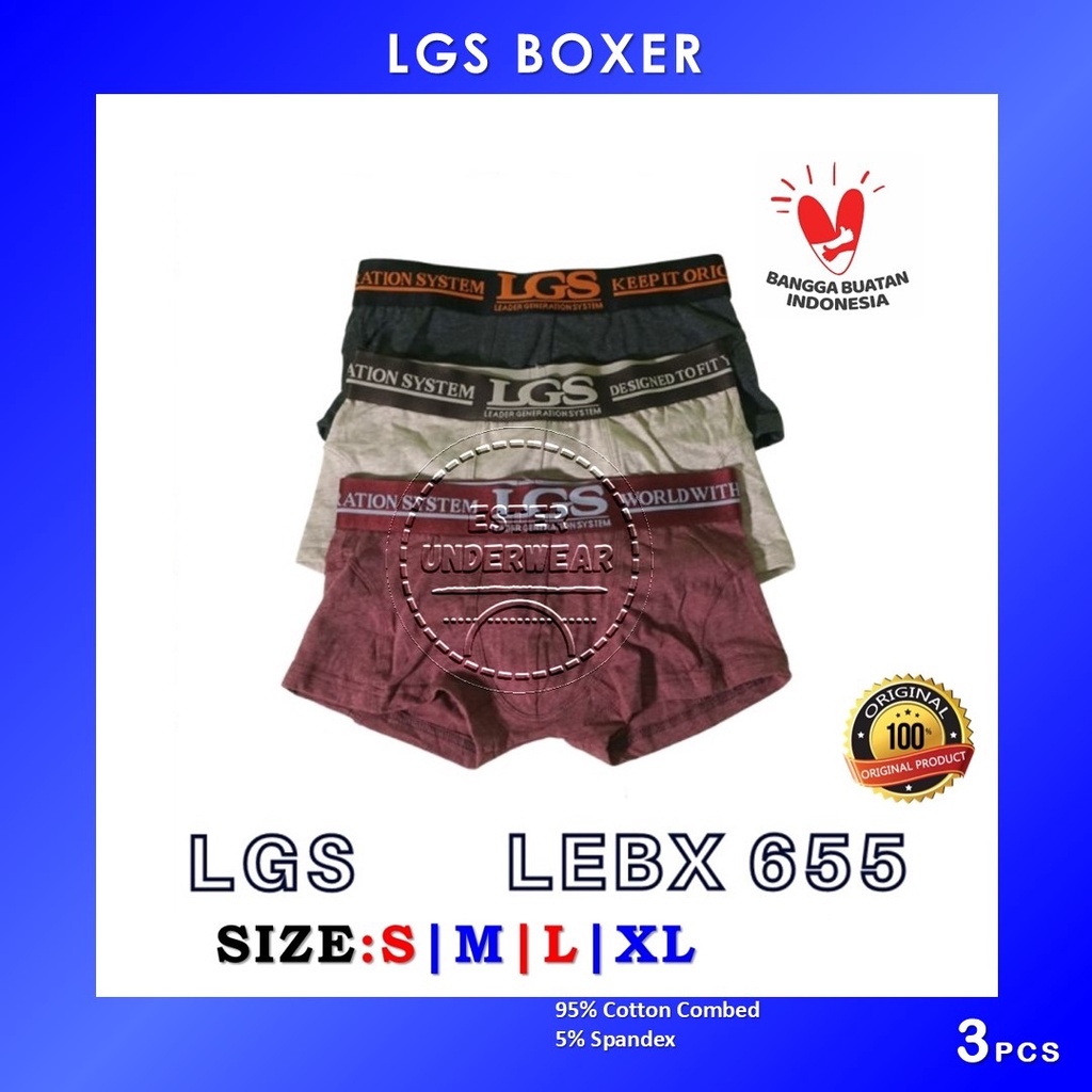 CELANA BOXER PRIA LGS 655 ISI 3Pcs |BOXER BAHAN COTTON MISTY