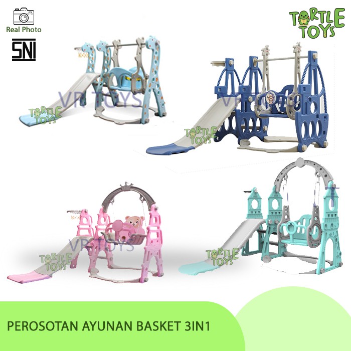 Mainan Anak Perosotan Ayunan Ring Basket Seluncuran Prosotan Anak Murah 3IN1