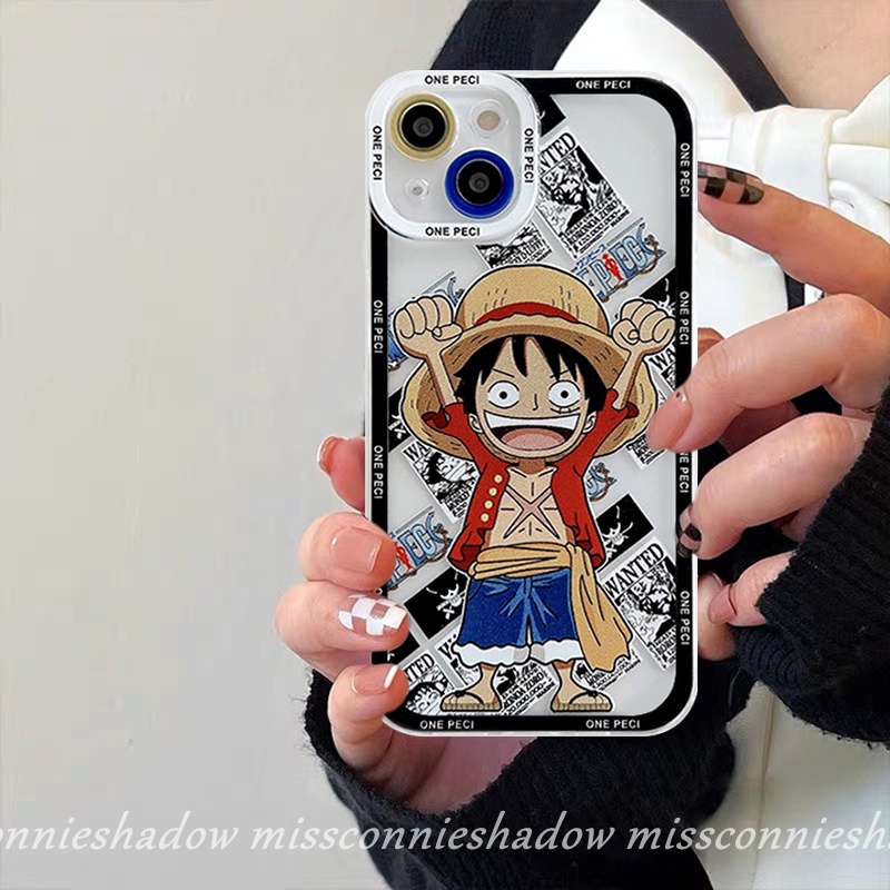 Case Kartun One Piece Kompatibel Untuk iPhone 7Plus 11 13 12 14 Pro MAX 6 6S 7 8 Plus XR X XS MAX SE 2020lucu Trendi Anime Luffy Transparan Lembut TPU Angel Eyes Cover Pelindung