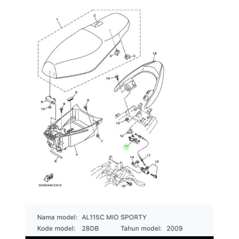 KUNCI ENGSEL JOK LOCK SEAT JOK MIO J MIO GT MIO SOUL FINO KARBU MIO SPORTY ASLI YAMAHA 5TL F4780 00