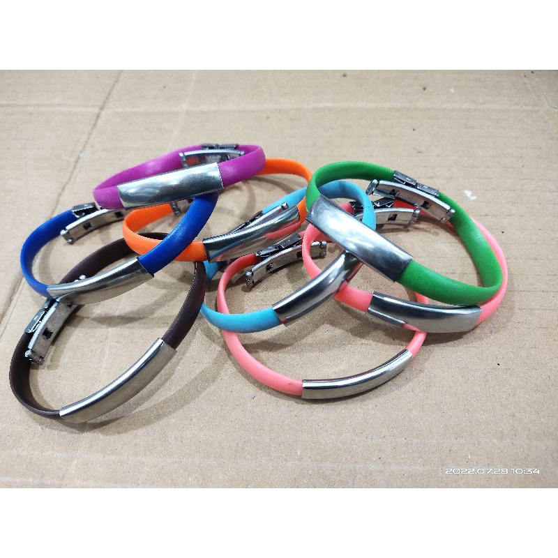 Gelang Karet Besi Stainless Steel Plat Polos Lusinan Isi 12 pcs