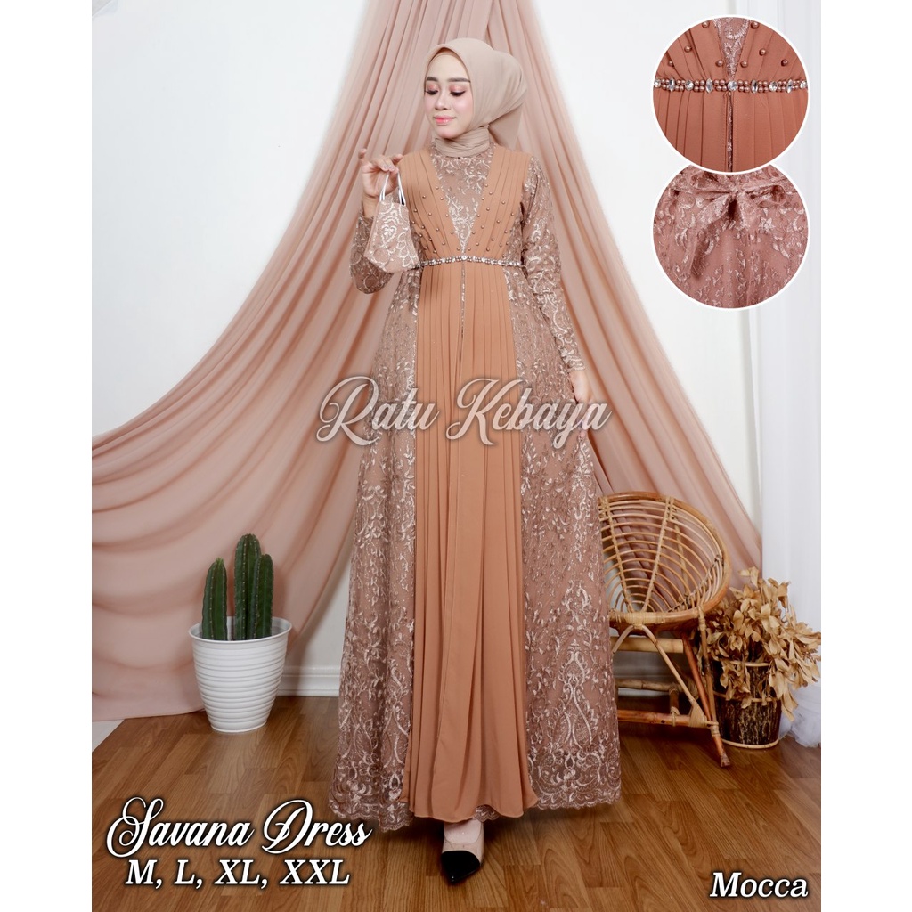 SAVANA DRESS / GAMIS BRUKAT / OUTFIT BAJU PESTA KEKINIAN / BAJU GAMIS MODERN / RATU