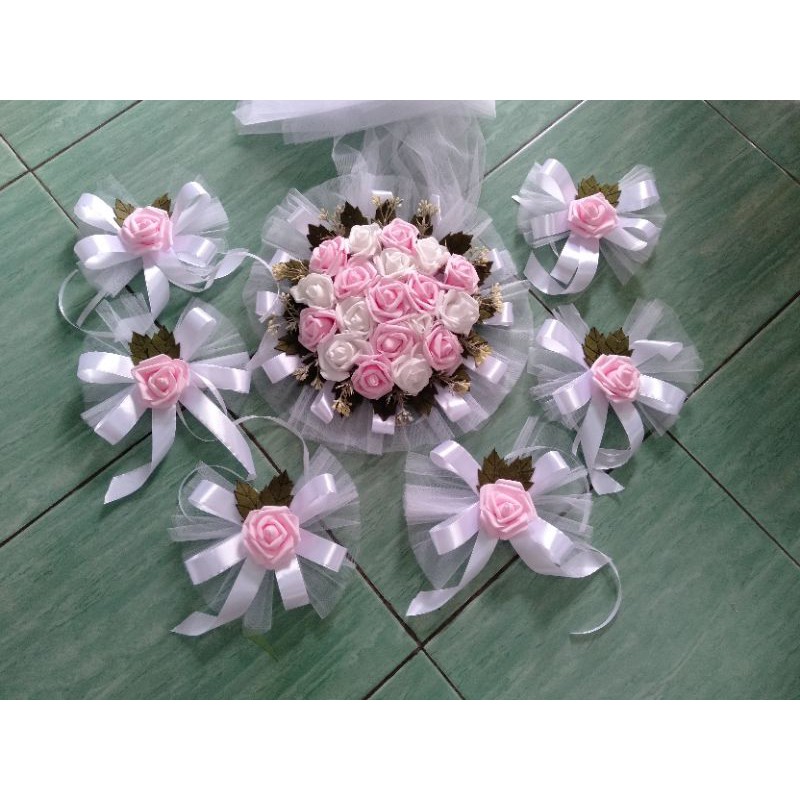 Packing 2 kg. Bunga mobil pengantin seri kain tile putih mix warna bunga