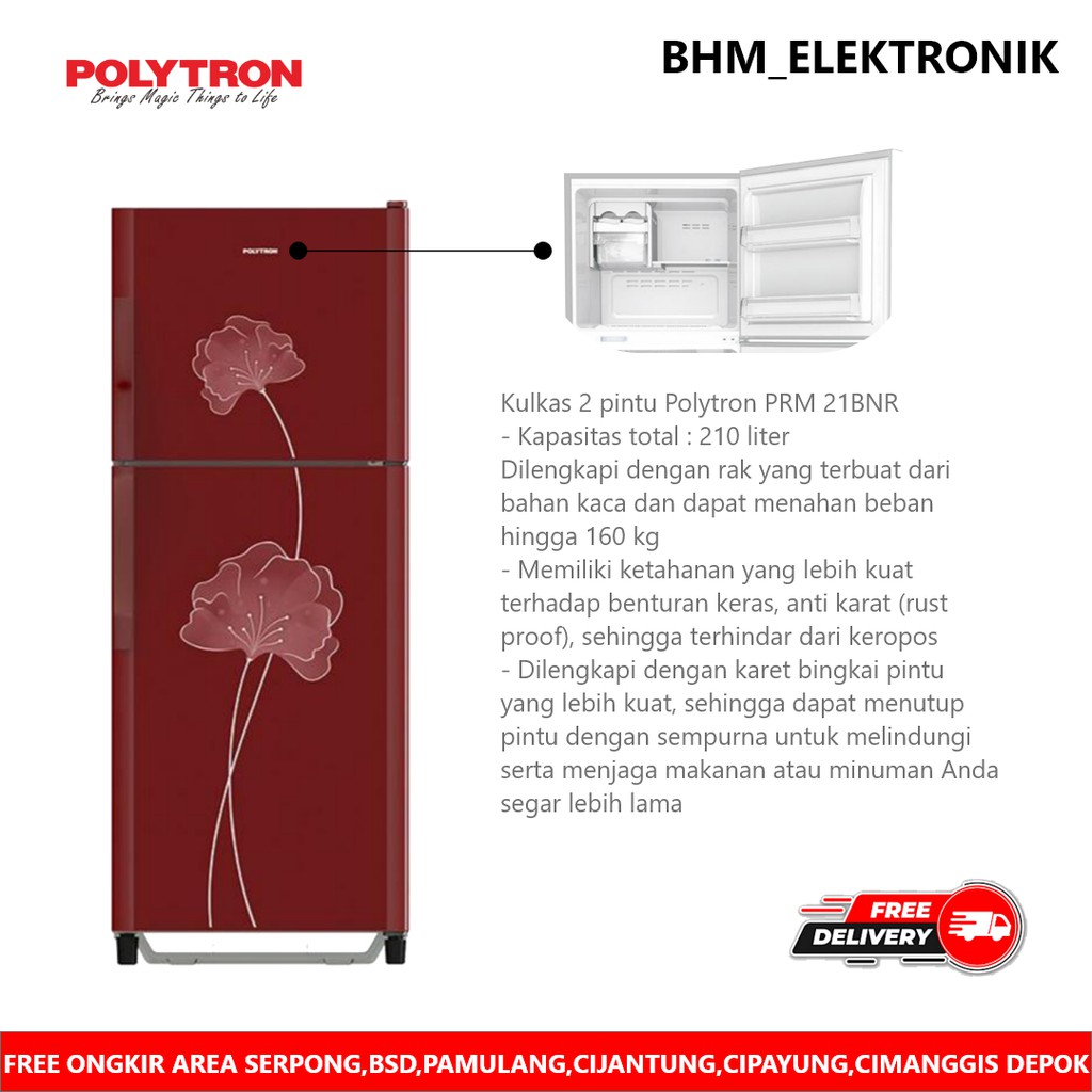KULKAS POLYTRON 2 PINTU PRM-21C KULKAS POLYTRON BELLEZA 2 PINTU