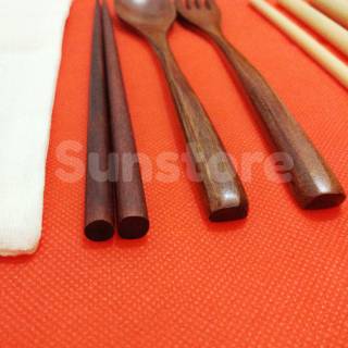 Paket 8 Pcs Sedotan Bambu Dan Sendok  Garpu Sumpit Kayu  