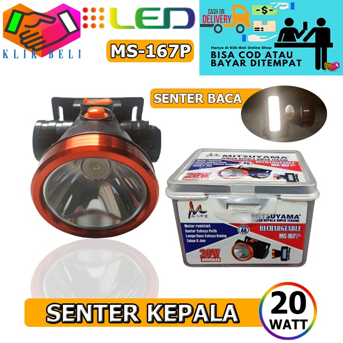 Senter Kepala COB MS-167P Lampu Sorot Emergency Mitsuyama LED Rechargeable High Power Head Lamp