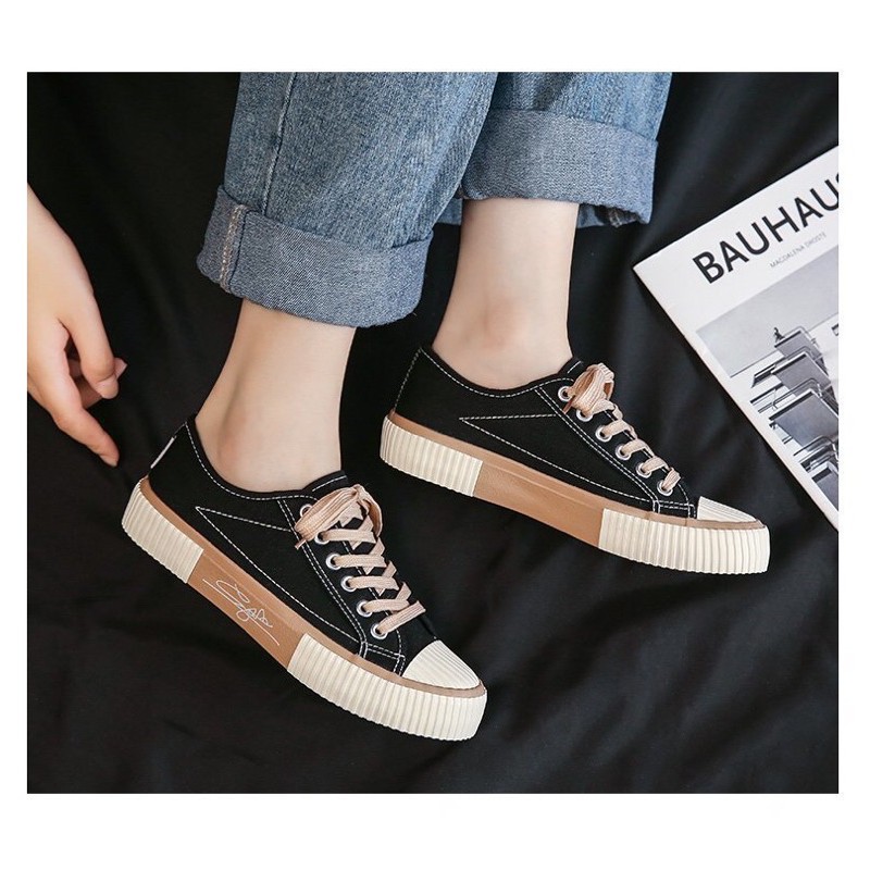 AXELINE IMPORT JOLY SEPATU SNEAKERS WANITA (FREE KAOS KAKI) PASTEL CANDY LILAC HITAM CREAM by axeline-3