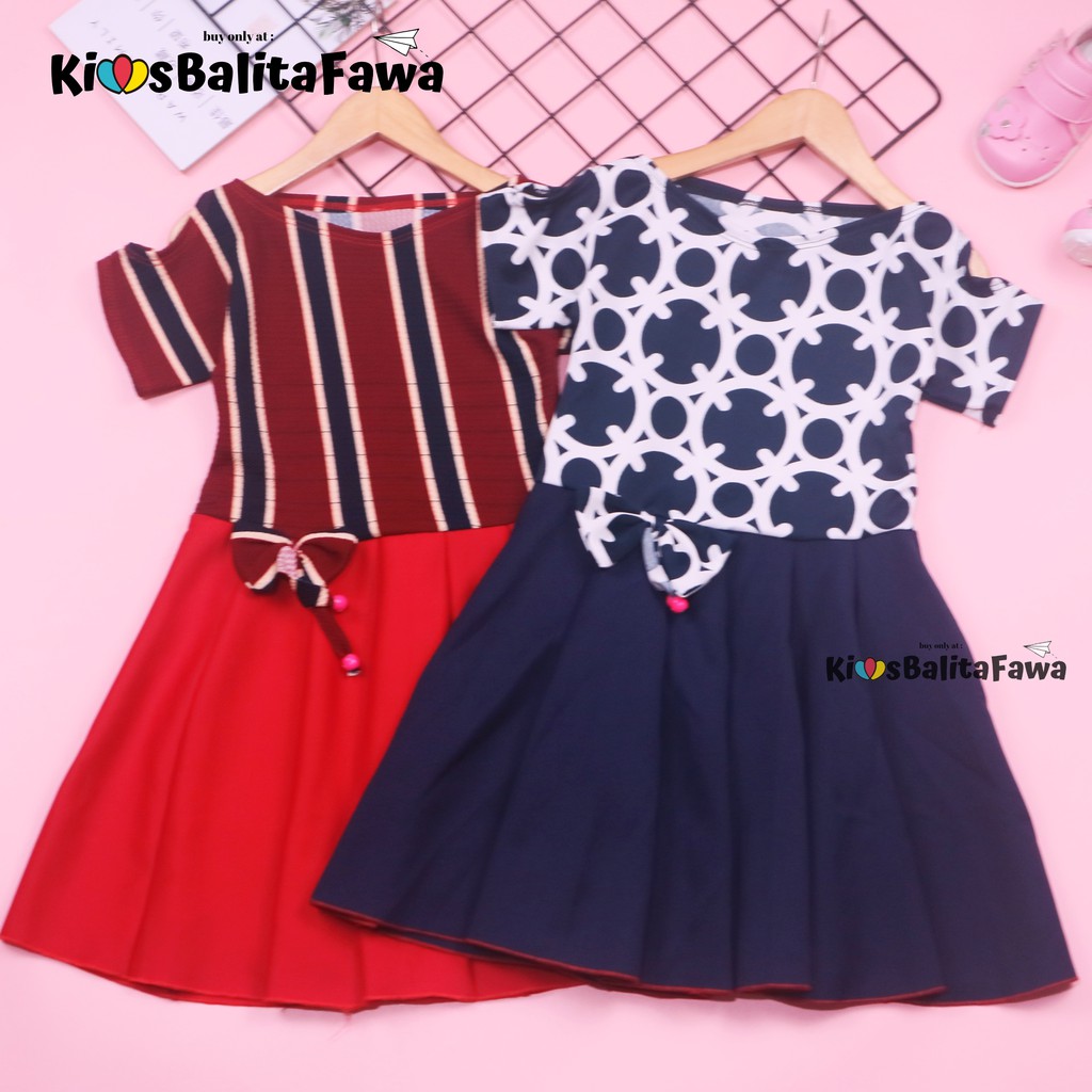 Dress Sabrina Pita 4-5 Tahun / Dres Anak Perempuan Lengan Motif Murah Pesta Fashion Baju Cewek Dres