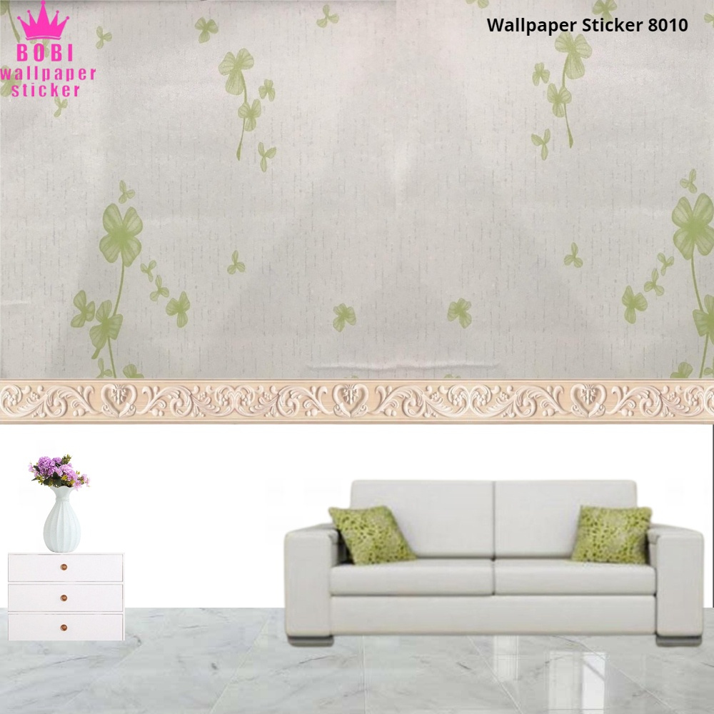 Wallpaper Sticker Motif Bunga Hijau 8010 New / Wallpaper New 2021 /  Uk.9mx45cm