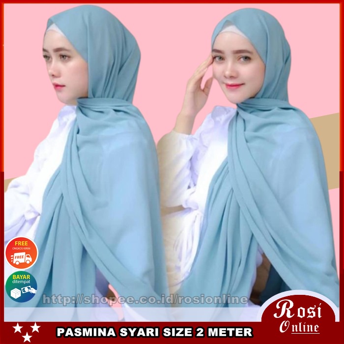 Jilbab Syari Pashmina Jumbo Wolfis Italiano 200x75 Ala Sabyan Malay Crepe Stretch Polos-3