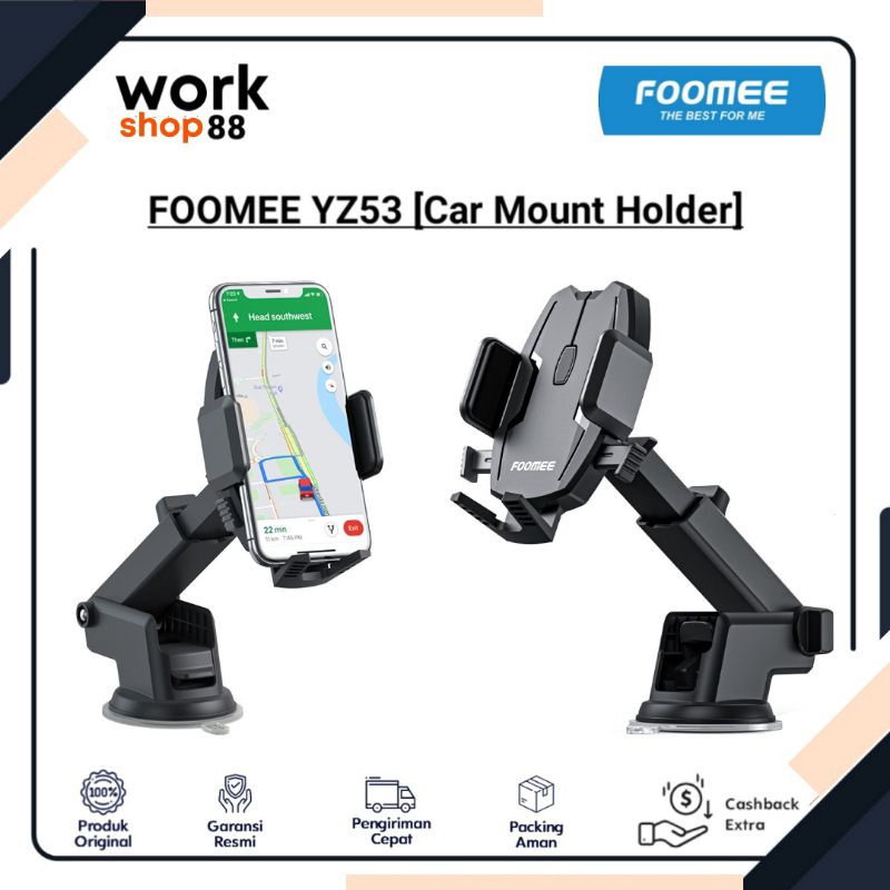 Baru FOOMEE YZ53 Car holder - Original Garansi Resmi - Mobil Phone Stand bracket panjang Stabil HP 3