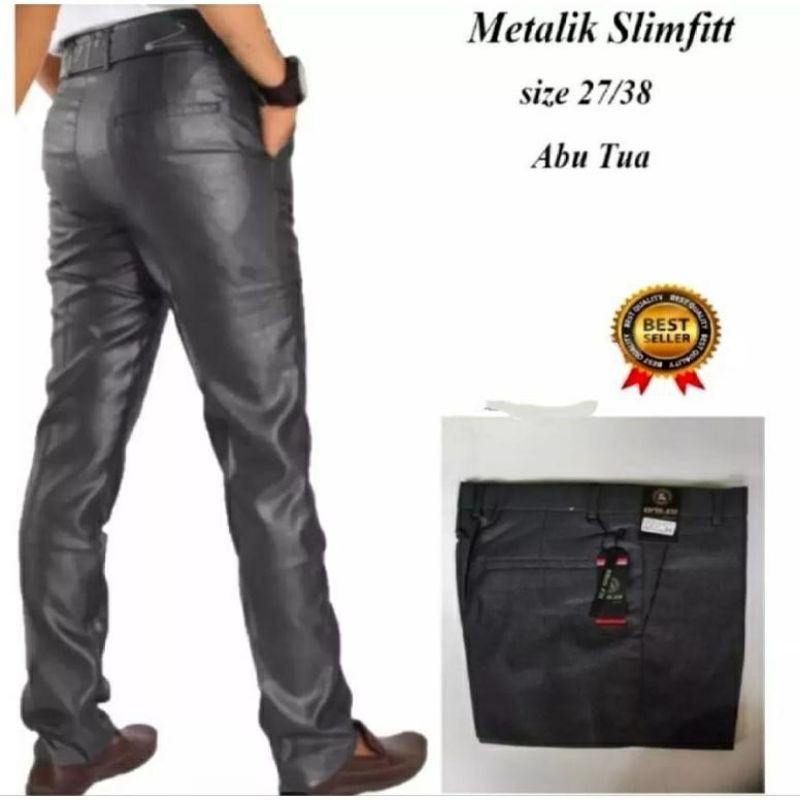 Celana Bahan Dasar Mengkilap Metalik Slimfit Kerja Kantor Formal / NDS